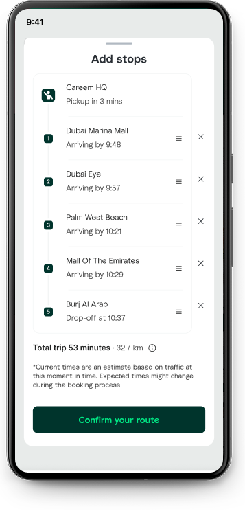 Adding stops to a planned journey with arrival times